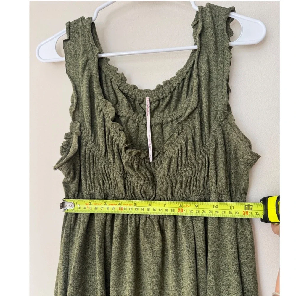 Free People Olive Green Smocked Ruffle Knit Mini Dress Sleeveless Small cottage
